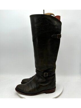 Frye  3475558 Women Size 7M Black Leather Tall Riding Buckle Knee High Boot
